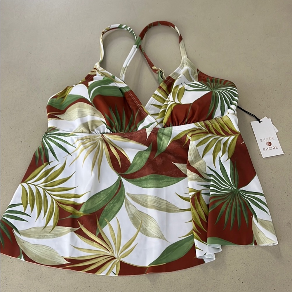 Shade & Shore Green and Brown Bikini Top with Tropical Print